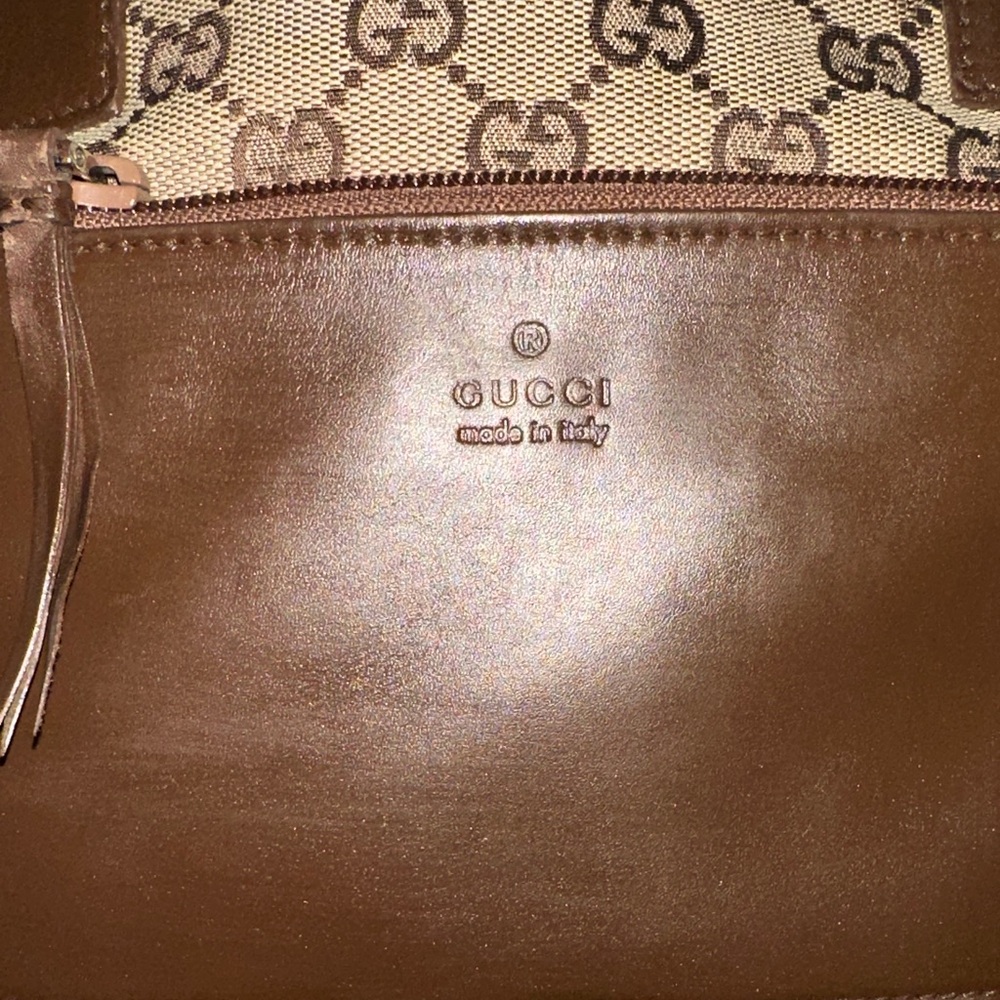 Authentic!!! Gucci GG canvas tote bag with brown leather comes with COA - Picture 4 of 9